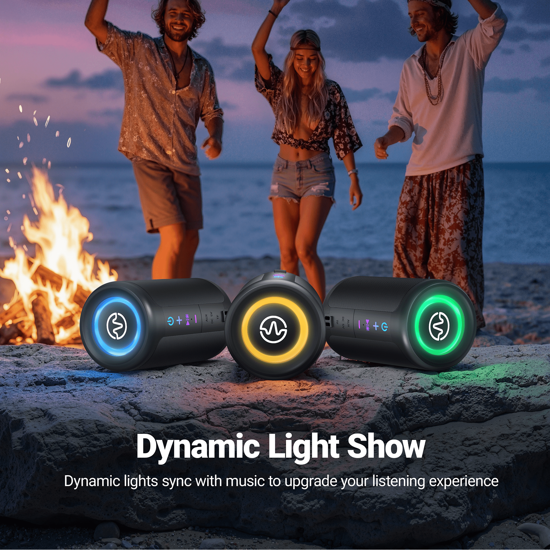 VEAT00L S16 Bluetooth speaker, Wireless Portable Bluetooth Speaker with Waterproof, Up to 24H Playtime,Powerful Bass,BT 5.4,LED Lights,TWS Pairing for Home/Party/Outdoor/Beach,Birthday Gift